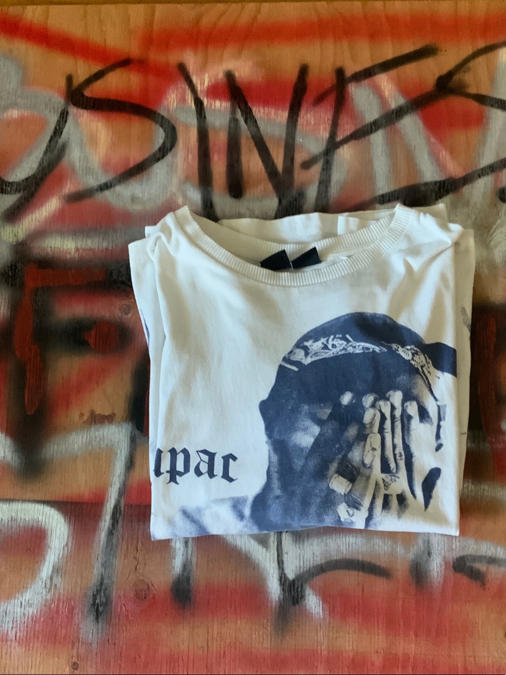 White Short-Sleeve Graphic Tee with Navy Tupac Portrait - Picture 7 of 7